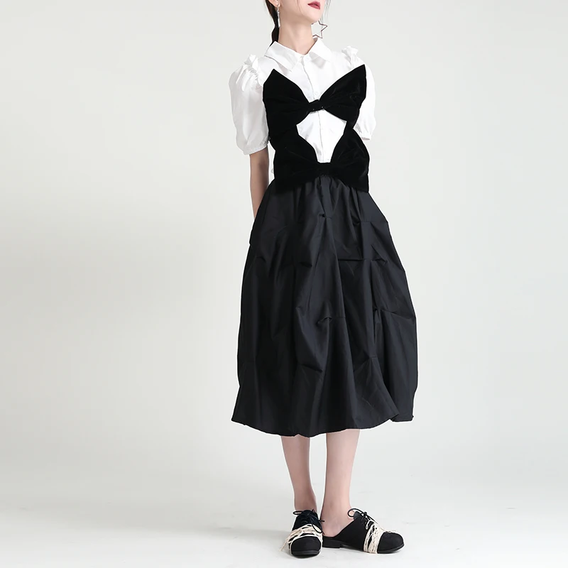 Женская летняя блузка с рукавами-фонариками и сращенным бархатным бантом на краю деревянных ушей, новый дизайн 2021