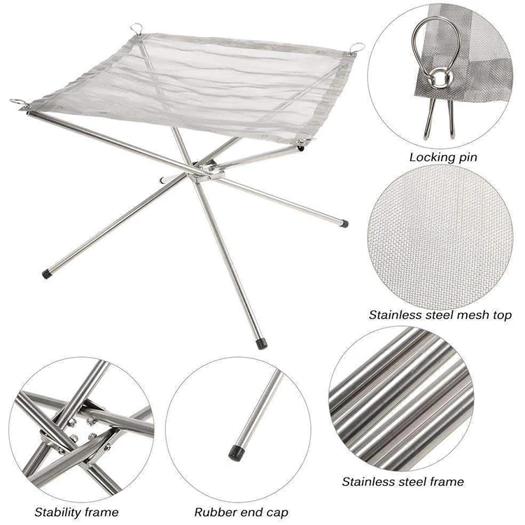 Outdoor Folding Burning Furnace Foldable Firewood Stand Stainless Steel Grill Fireplace Fire Pit