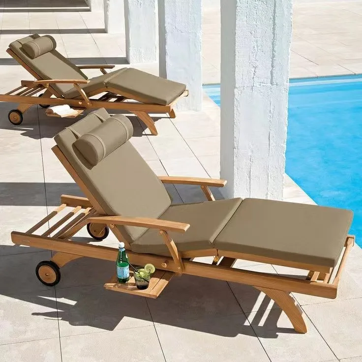 Best price of Leisure Hotel Garden Swimming Pool Teak Wood Outdoor Lounge Beach Chair Sun Lounger