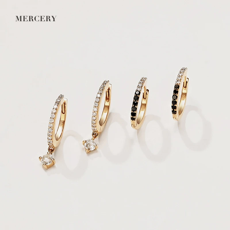 Mercery 14K Solid Gold Fine Jewelry Wholesale 1 Gram Gold Beautiful Black And White Diamond Designed Huggie Earrings