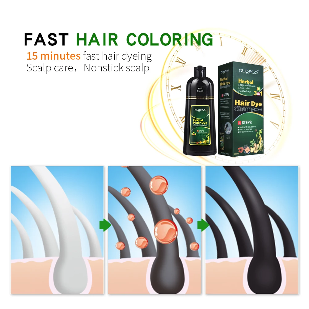 shampoo wholesale augeas organic hair color ginseng permanent dark brown cover grey hair Herbal black hair dye shampoo