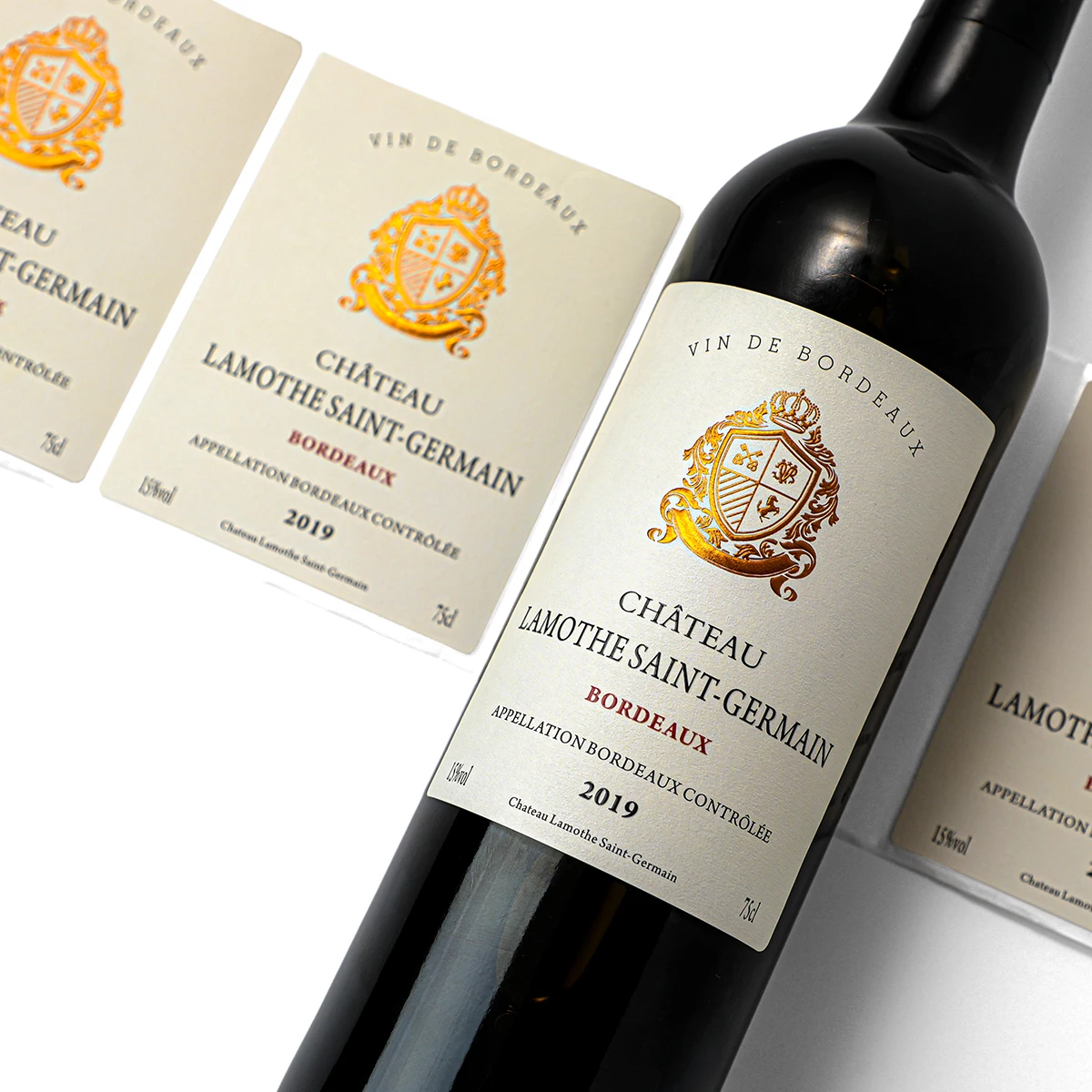 Custom Printing White Embossed Gold Foil Spot Uv Wine Label Customised Wine Bottle Labels