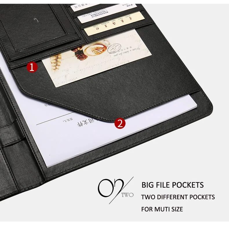 High quality Personalized design A4 size Pu leather business portfolio binder folder