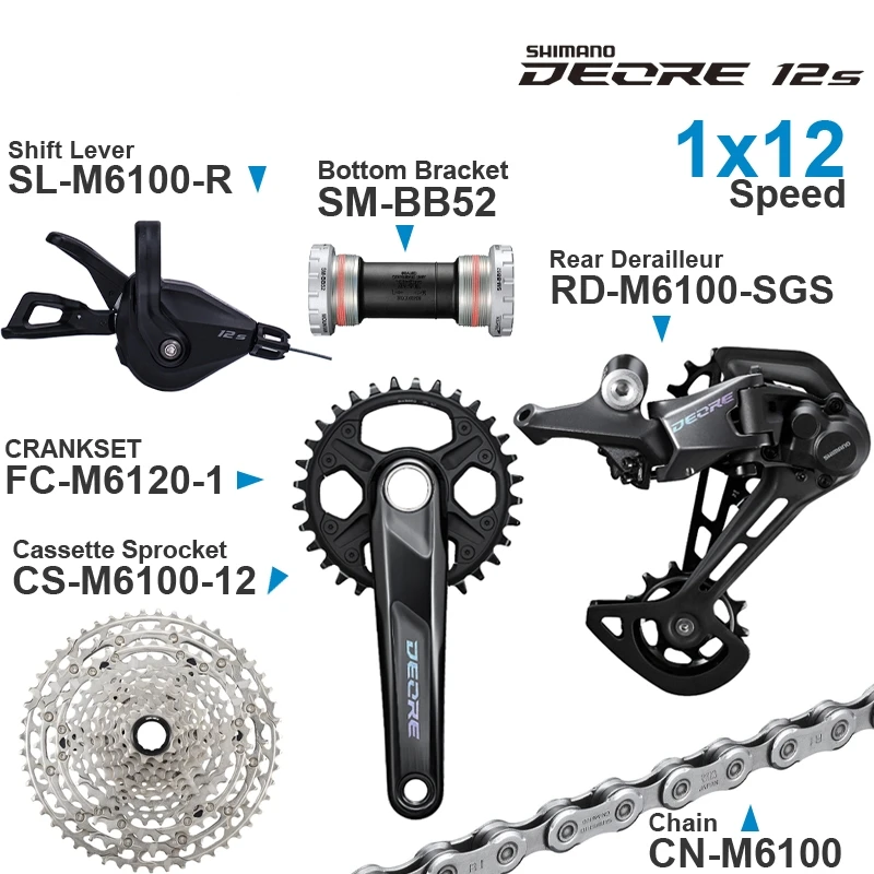 Велосипедный переключатель передач SHIMANO DEORE M6100 m6000 Задняя кассета звездочек цепи комплект кривошипников кронштейн 1x12 Скоростей детали для горного