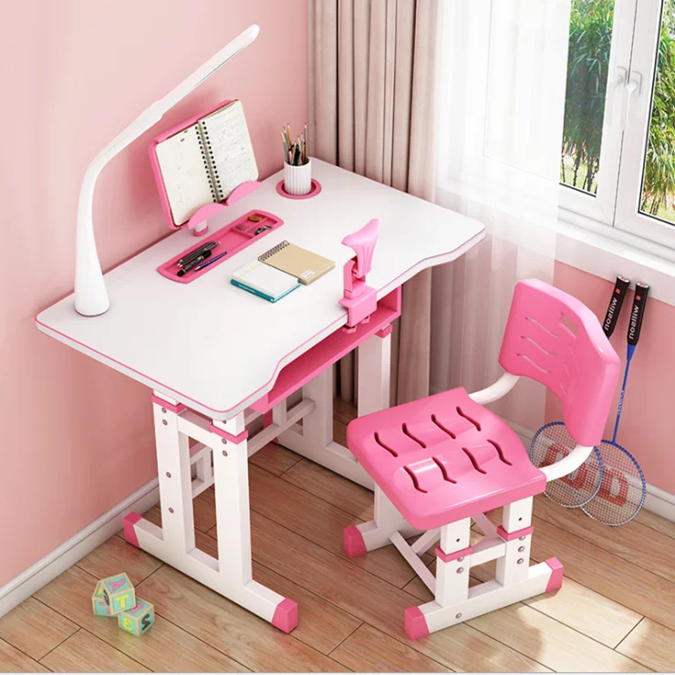 Tilt switch Height adjustable Folding Kids Study Table Chair children+tables reading desk with Rack