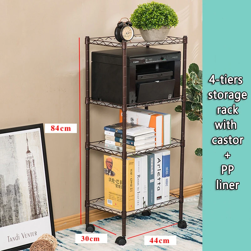 4-Shelf Adjustable, Heavy Duty Storage Shelving Unit with Castors, Steel Organizer Wire Rack