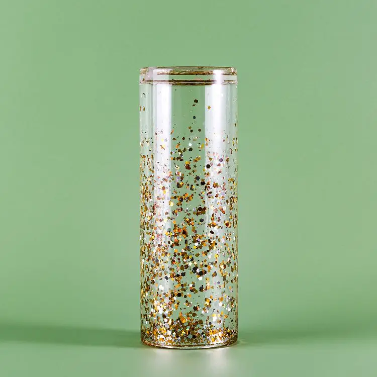 USA WAREHOUSE 16oz 20oz double wall glass snow globe snowglobe   tumbler with bamboo lid and straw