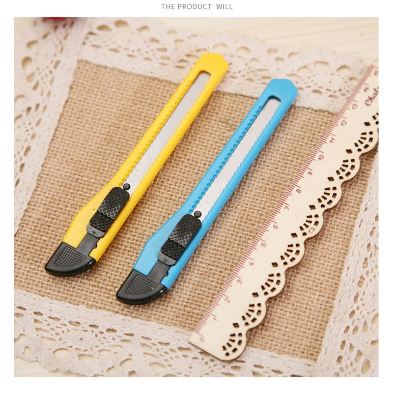 Deli 2052 Small Auto-Lock Plastic Shell Retractable Utility Knife Office Home Art Knife Paper Cutter Wallpaper Manual Knife