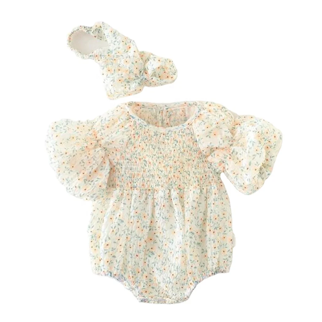 Wholesale Soft Breathable Short Puff Sleeve Infant Baby Bodysuit Kids Girls Clothing Children Overalls