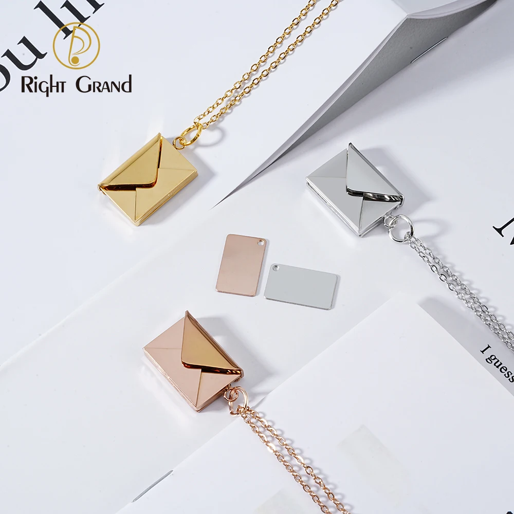 Couple jewelry Valentine gifts stainless steel can open gold plated locket love slots  envelopes necklace