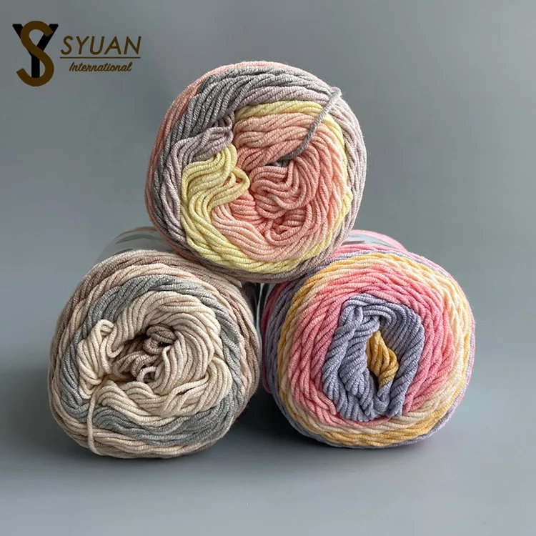 Hand knitting crocheting space dye gradient 100g 5 ply 45 cotton 55 acrylic blend ball cake yarn rainbow cotton