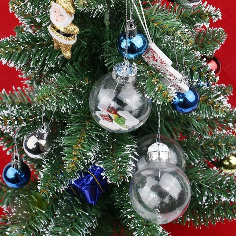 DIY Transparent Clear Plastic Ornament  Fillable Balls with Silver Rope Metal Cap for Wedding Birthday Christmas Three Decor