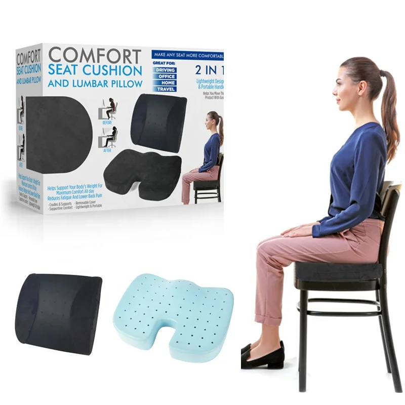 Wholesale High Quality 2 Pcs Relief Pain Ventilated Coccyx Orthopedic Memory Foam Back Seat Cushion Set