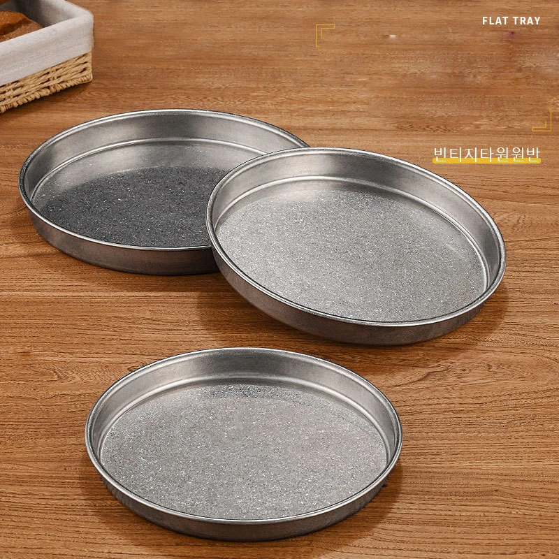 Customized logo stainless steel steak plate matte silver retro hot pot restaurant barbecue plate coffee shop fruit cafe tray