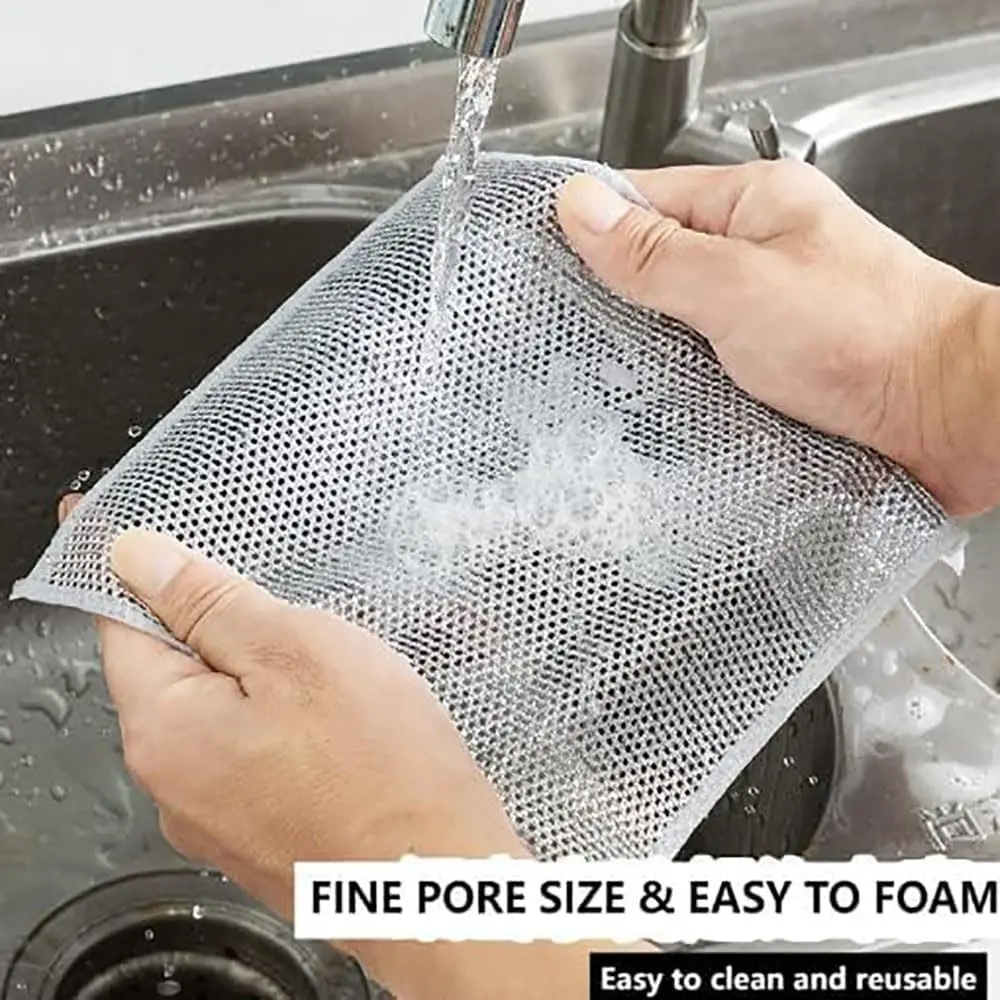 Multifunctional Non-Scratch Wire Dishcloth Double-Sided Mesh Scrub Dish Cloths Kitchen Washing Towels