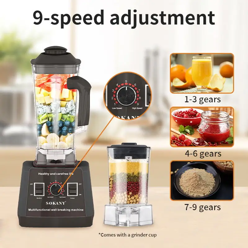 SOKANY Product SK-666 5000W 2.5L Capacity 9 Speed Adjustable Portable Beauty Blender Machine And Fresh Fruit Juicer Extractor
