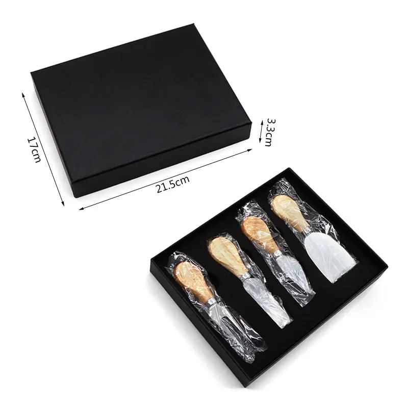 KingForce 4 pc cheese cutter set wooden handle for cake cheese pizza knife server  with gift box