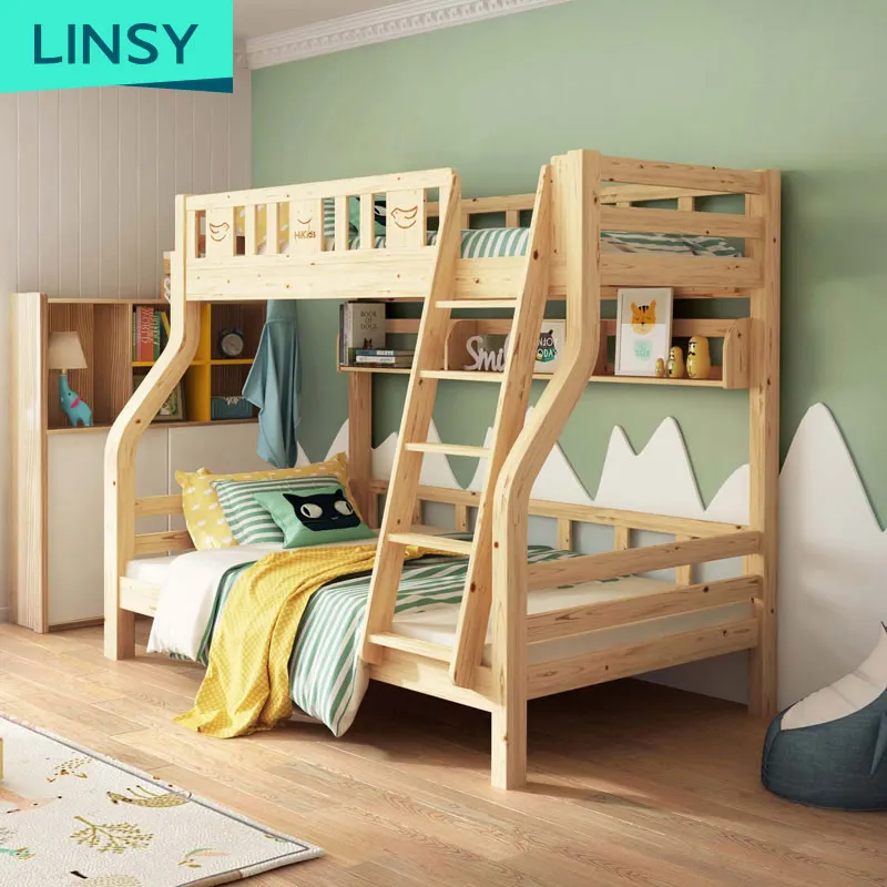 Linsy Mdf Kids Children Wood Floor House Bed Frame Solid Wood Bunk Children Bed For Girls And Boys Ls171A