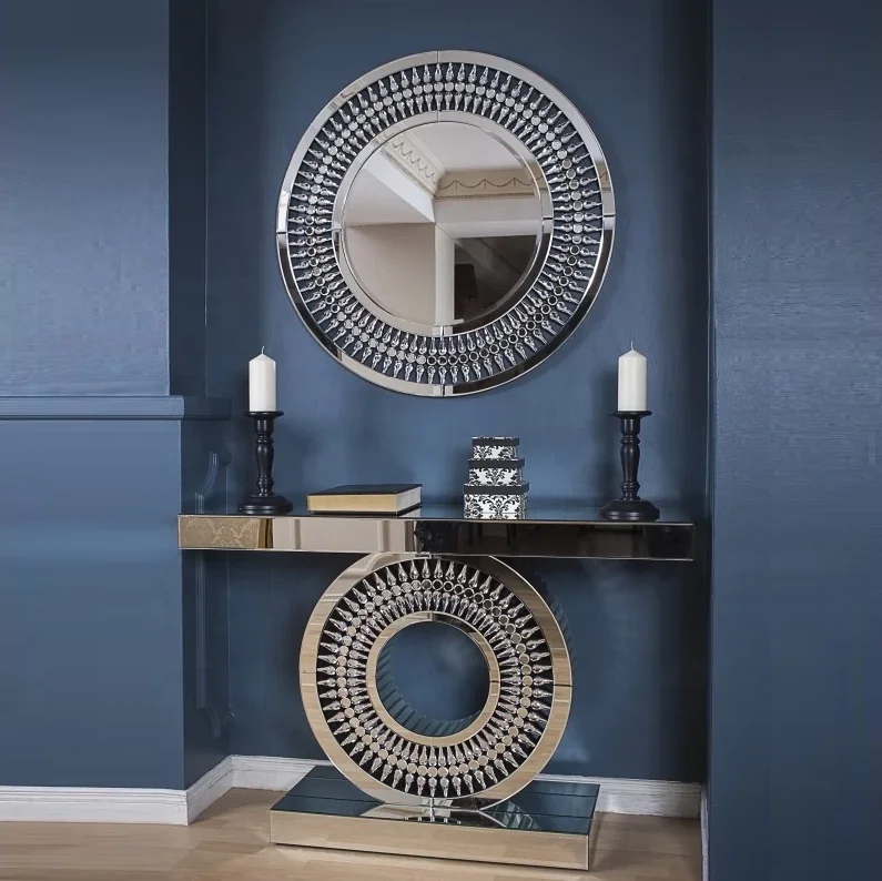 Living Room Furniture Decorating Design Mirrored Crushed Diamond Console Tables With Mirrors