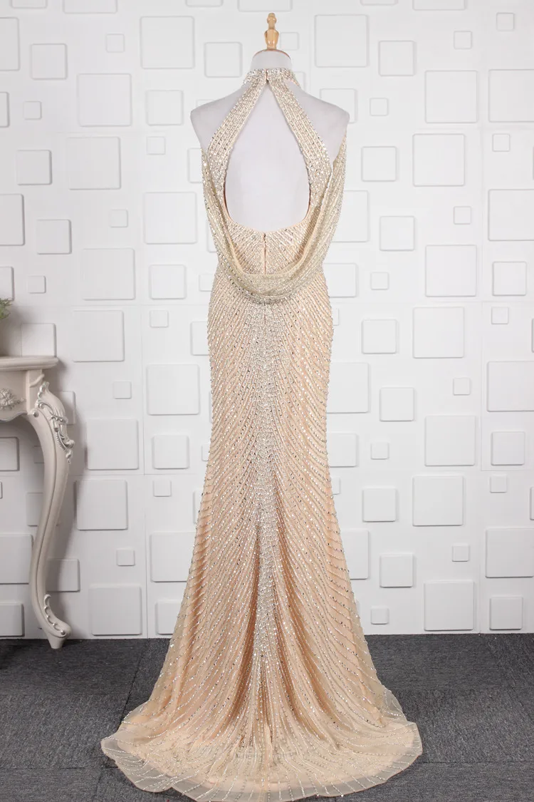 Black/Champagne Color Crystal Front Split Backless 2020 Sexy Evening Dresses Party Gowns