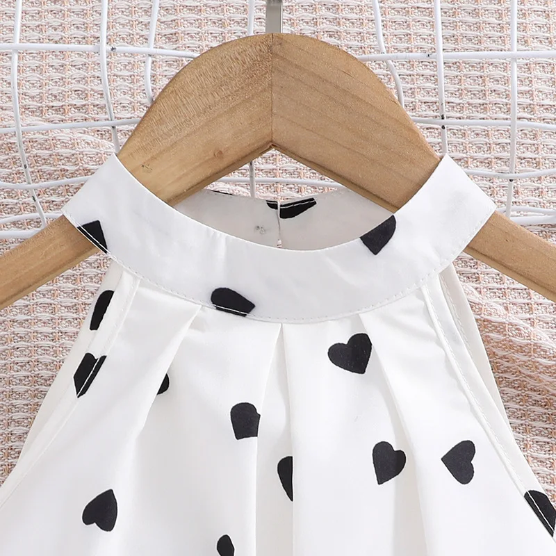 2024 Summer Children Girls Fashion Clothing Love Heart Halter Vest Shorts Two Piece Suit Wholesale Teen Clothes