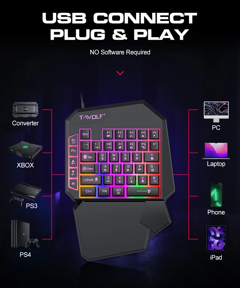 Magnetic Wholesale small colorful backlight one hand mobile mini keyboard and mouse for free fire gaming