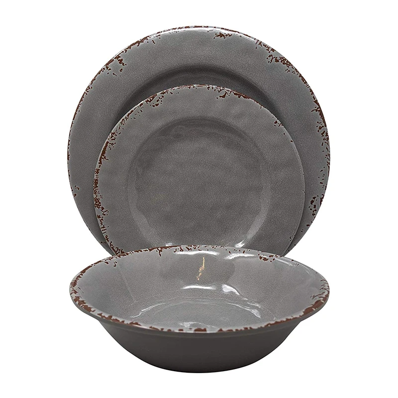 Fashionable Safety And Health Plates Sets Dinnerware, Dishwasher Safe Green Plate Set Rustic 12 PCS Unbreakable Dinner Sets