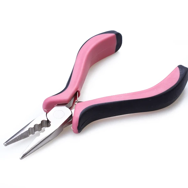 Hair Extension Pliers for MicroLinks Ring Beads I Tips Pink and Black Handle with Three Hole