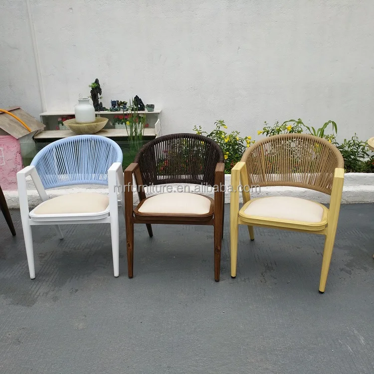 Hot Sales High Quality Aluminum Frame Outdoor Garden Chair French Style Restaurant Used Rope Armchair Dining Chair for Bistro