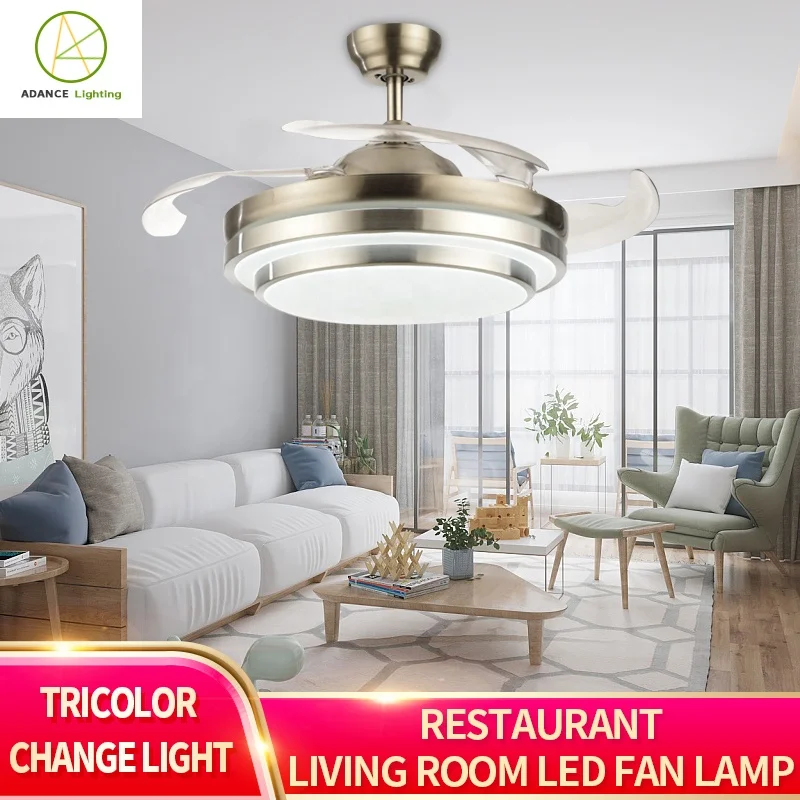 Advance Lighting High quality36in 25W led chandeliers electronics bladeless decorative ceiling fan with tri-color light