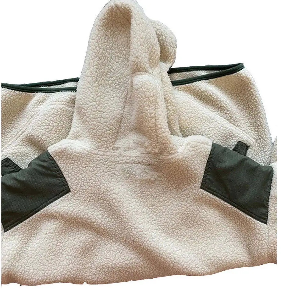 wholesale fluffy fleece color block hoodie custom pocket heavyweight winter thick warm solid sherpa ninja hoodie