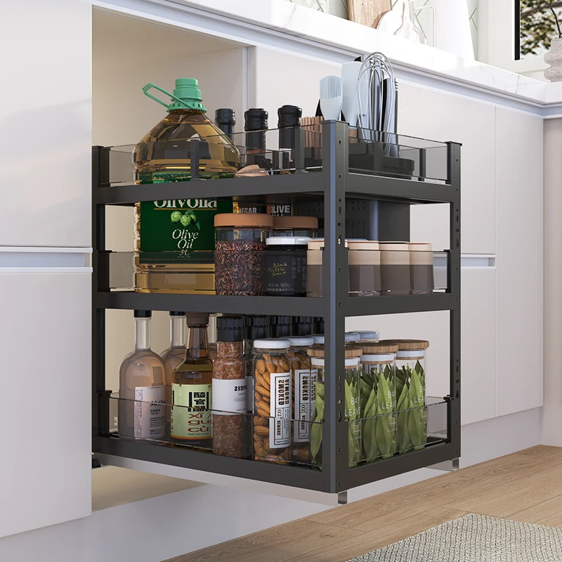 200mm side pullout kitchen stainless steel pull out drawer wire storage basket with cutlery tray