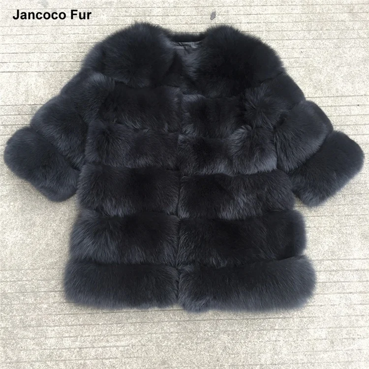 High Quality Winter Thick Warm Long Fashion Coats Real Black Fox Fur Coat