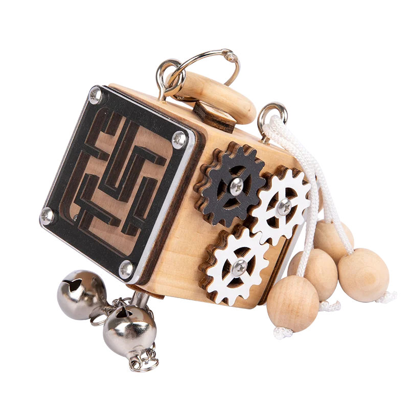 Natural Wood Sensory Cube Travel Wooden Activity Cube multi-function Busy Board and Busy Block Montessori Wooden Toys