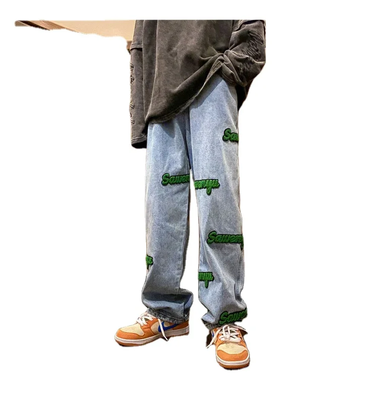 OEM custom high quality skinny fit embroidery denim jeans men slim ripped loose jean pants