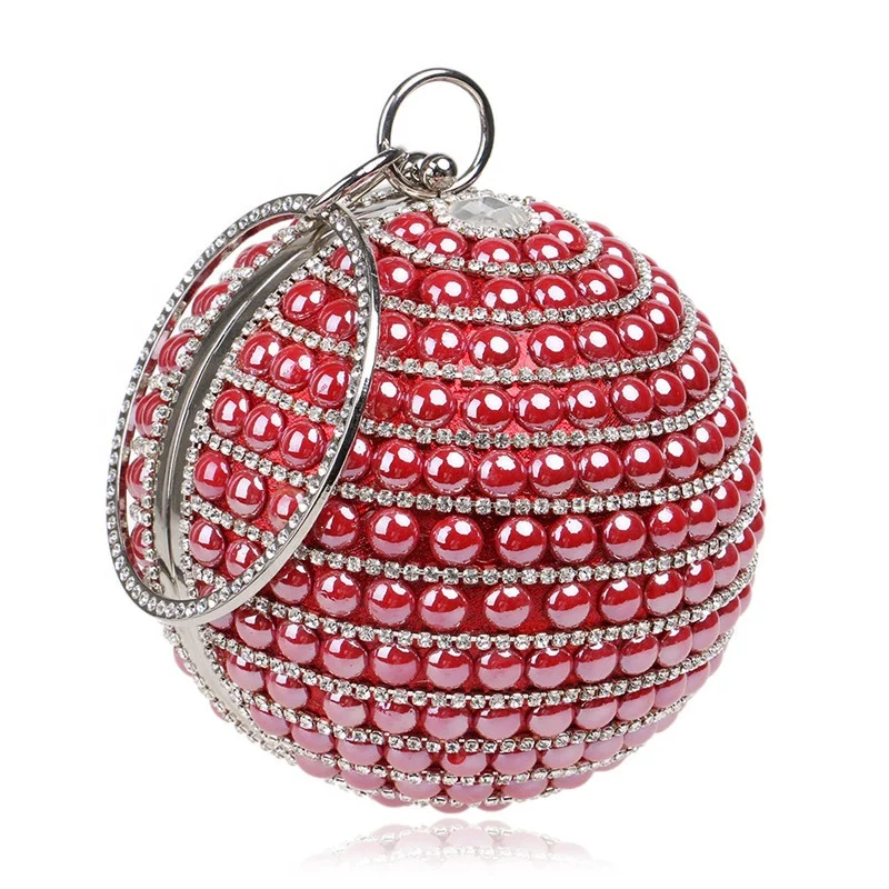 
Fashion round ball shape evening clutch with metal round handle beaded bags handbags women evening bags 