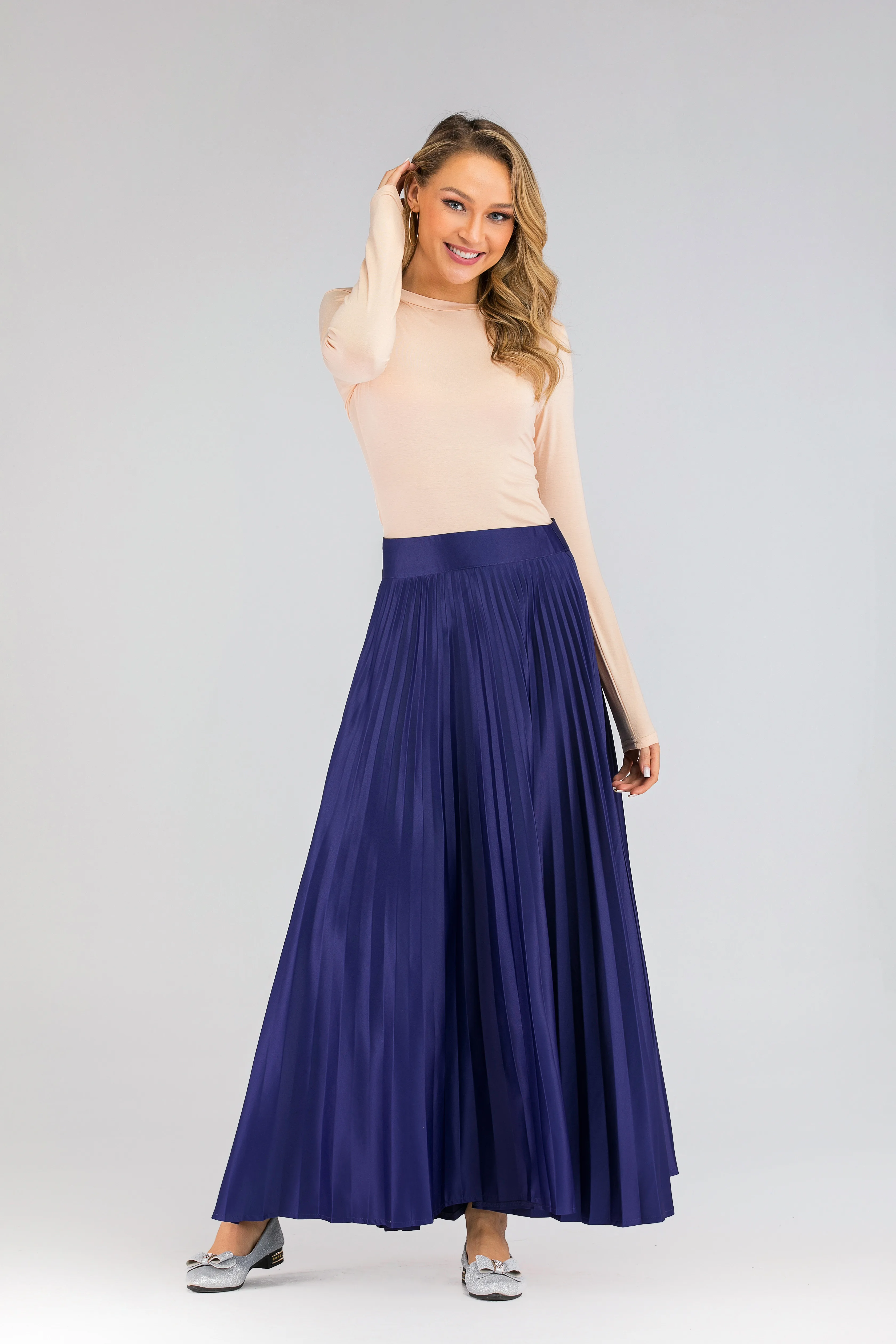 1912# modest muslim islamic clothing in Guangzhou Full Length Zipper women satin long skirt