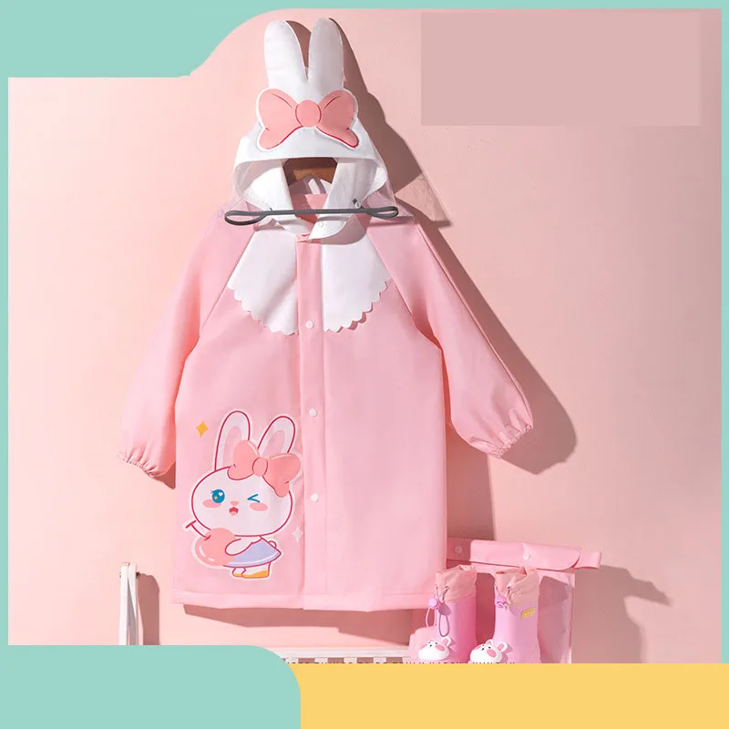 Cute cartoon indoor and outdoor waterproof rabbit poncho girls kindergarten large brim raincoat