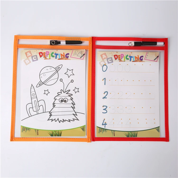26x35cm Classroom Student  Multiple Colors Reusable Dry Erase Pockets For Office Stationery