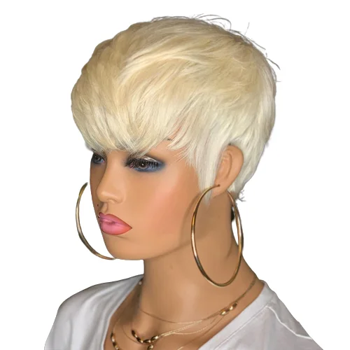 Best Quality 100% Brazilian Virgin Human Hair 613 Lace frontal Wig With Bangs, Wholesale Short Wavy Bob Pixie Cut Wig