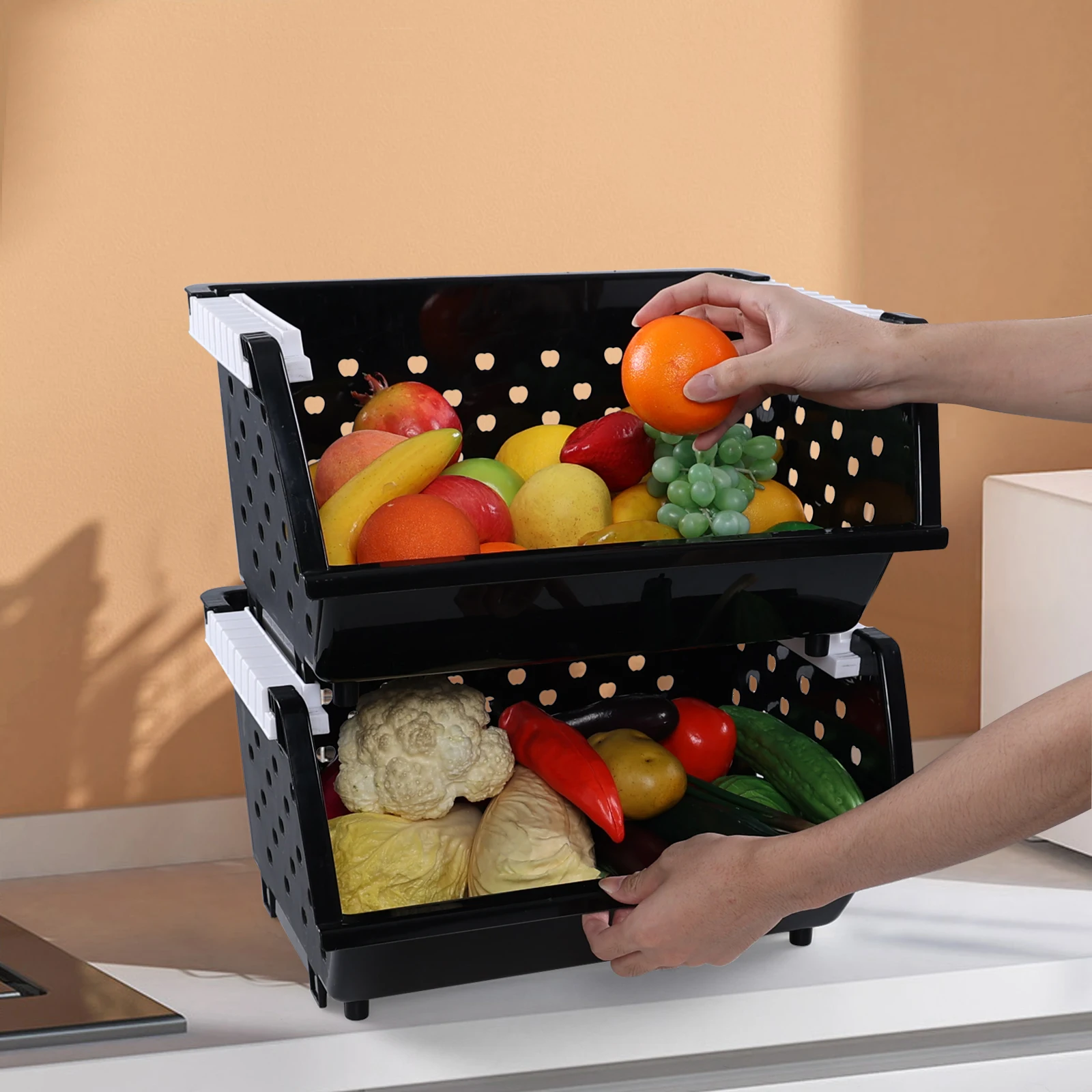 Plastic Stacking Basket Kitchen Office Storage Rack Stackable Boxes