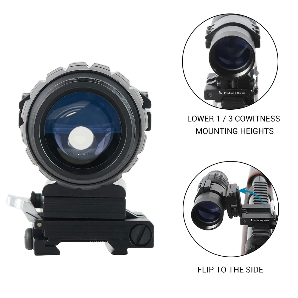 Optical 3X Magnifier Scope Sight with Quick Detach Mount Flip to Side Function Optics for Holographic Reflex Red Dot