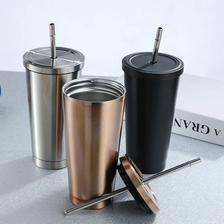 500ml Juice Coffee Cup Drinking Tumblers Portable Mugs Stainless Steel Straw Cup