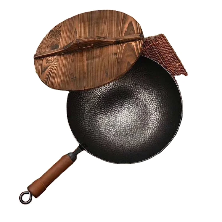 
Hot sale cast iron chinese wok pan with wooden handle 