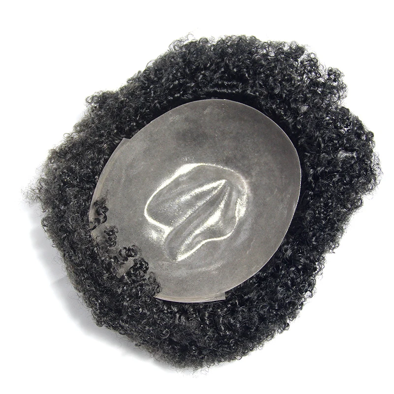 
Custom fashion natural afro curl pu skin top toupees, 100% brazilian human hair toupee ,7*9 afro toupee for black men 