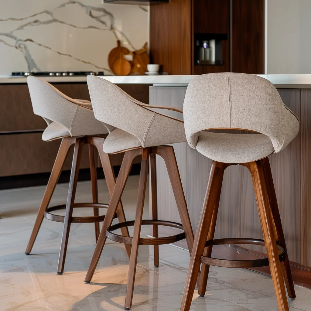 Bar Furniture Solid Wood Legs Button Tufted Backrest Breakfast Bar Stools For Kitchen