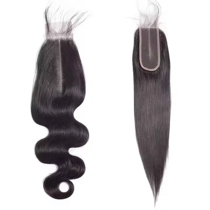 2*6 Lace Closure Frontal Middle Part Human Hair for Women Remy Pre-Plucked Brazilian Straight Medium Ratio