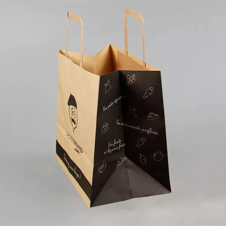 Eco Reusable Hard Extra Large Fast Food Packaging Takeaway Custom Logo Twisted Handle Kraft Paper Bag