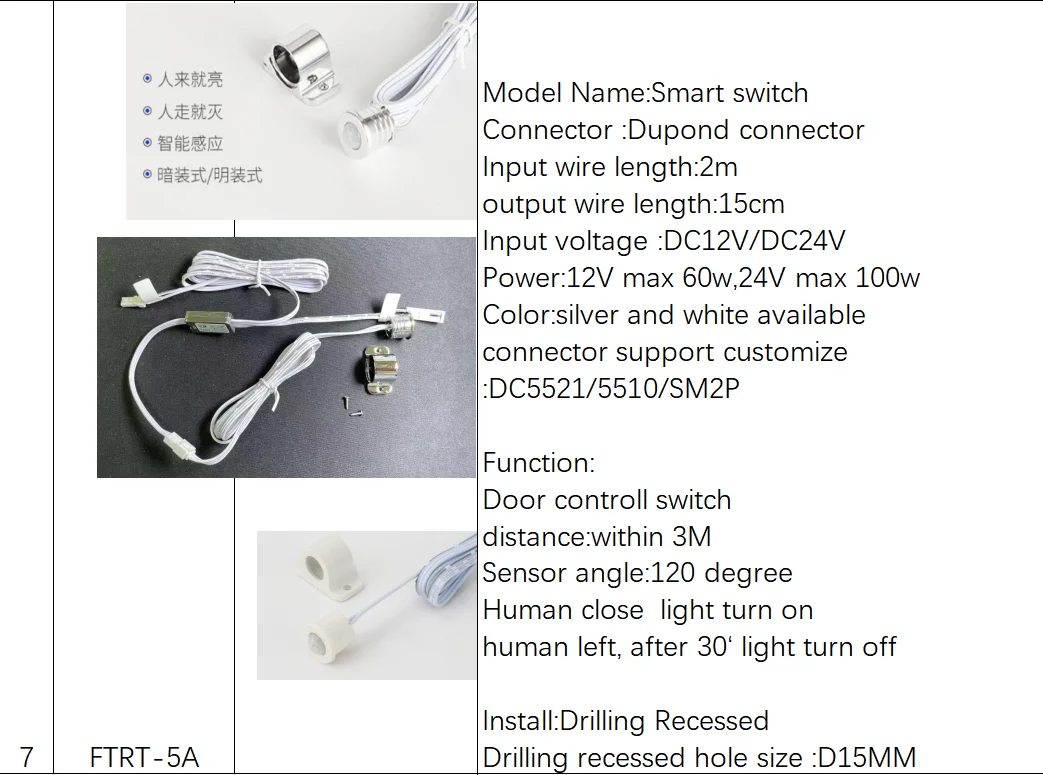 DC12V DC24V 3A 5A 60W 100W smart cabinet PIR led light sensor for led strip light
