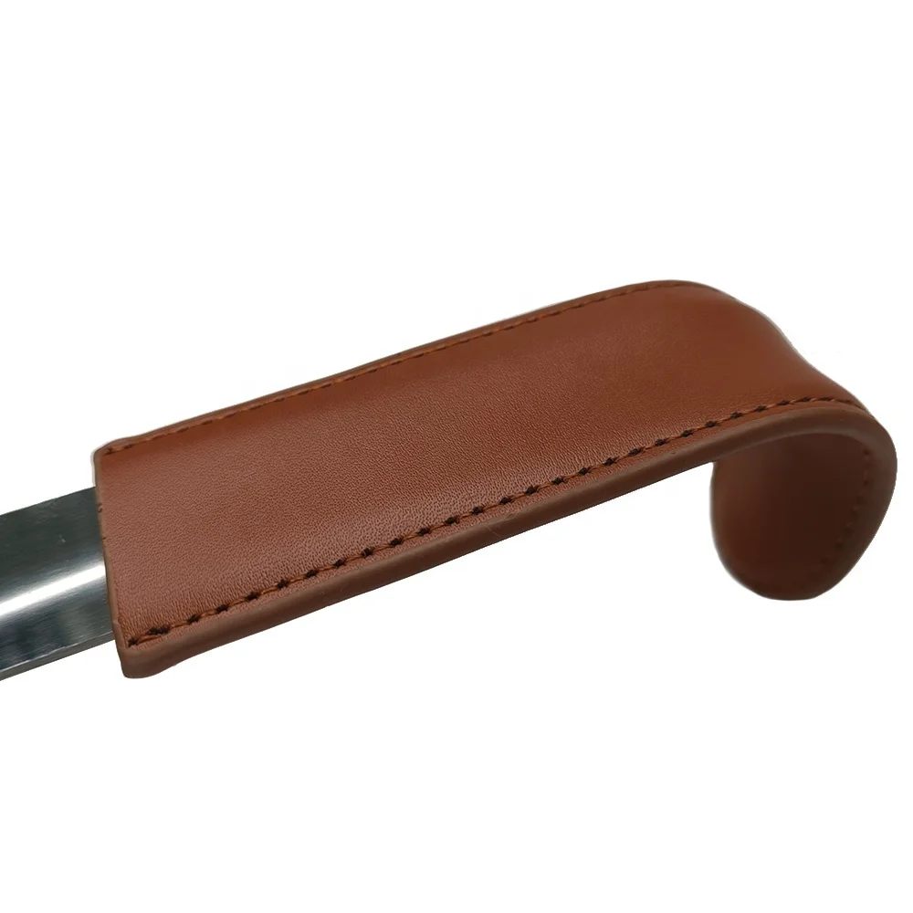 Hanging type shoe wearer long metal shoehorn shoe pump leather handle old& lazy people stainless steel tool shoe horn - MH01LH